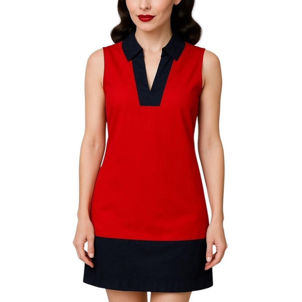 SAIL TO SABLE Color Block Red & Navy Preppy Patriotic Sleeveless Shift Dress